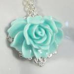 Big Blue Flower Necklace, Romantic Jewelry
