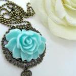 Vintage Style Blue Flower Necklace, Turquoise,..