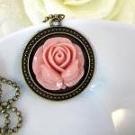 Vintage Style Peach Flower Necklace, Romantic..