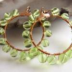 Green Hoop Earrings, Copper Hoops