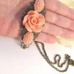 Vintage Style Peach Flower Necklace