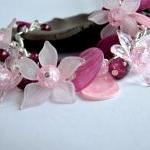 Pink Chunky Flower Bracelet With Flower Pink Ring