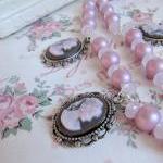 Romantic Victorian Style Pink Necklace, Cameo,..
