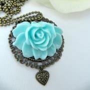 Vintage style blue flower necklace, turquoise, romantic jewelry