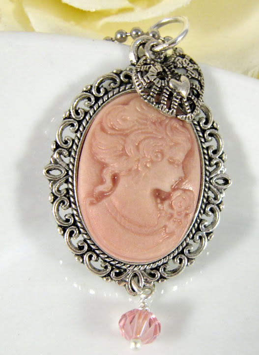 Pink Victorian Cameo Necklace, Romantic Jewelry