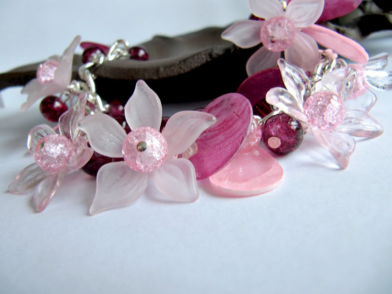 Pink Chunky Flower Bracelet With Flower Pink Ring