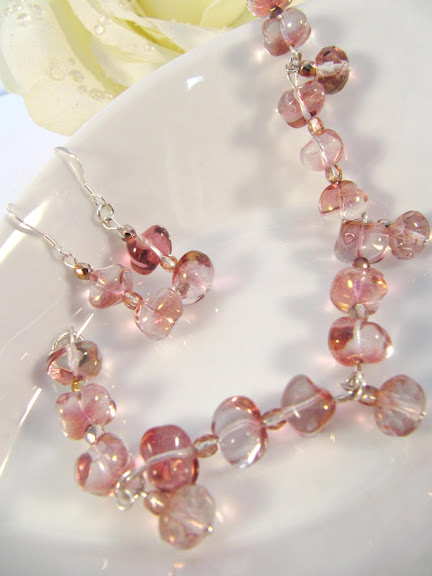 . Jewelry Set. Sterling Silver Pink Bracelet And Pink Earrings, Dangle, Romantic Jewelry